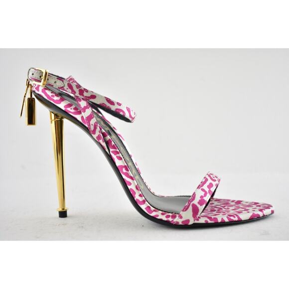 Tom Ford Padlock Pink White Animal Print Lock Ankle Strap Sandal Heel Pump 36.5 - Picture 3 of 12
